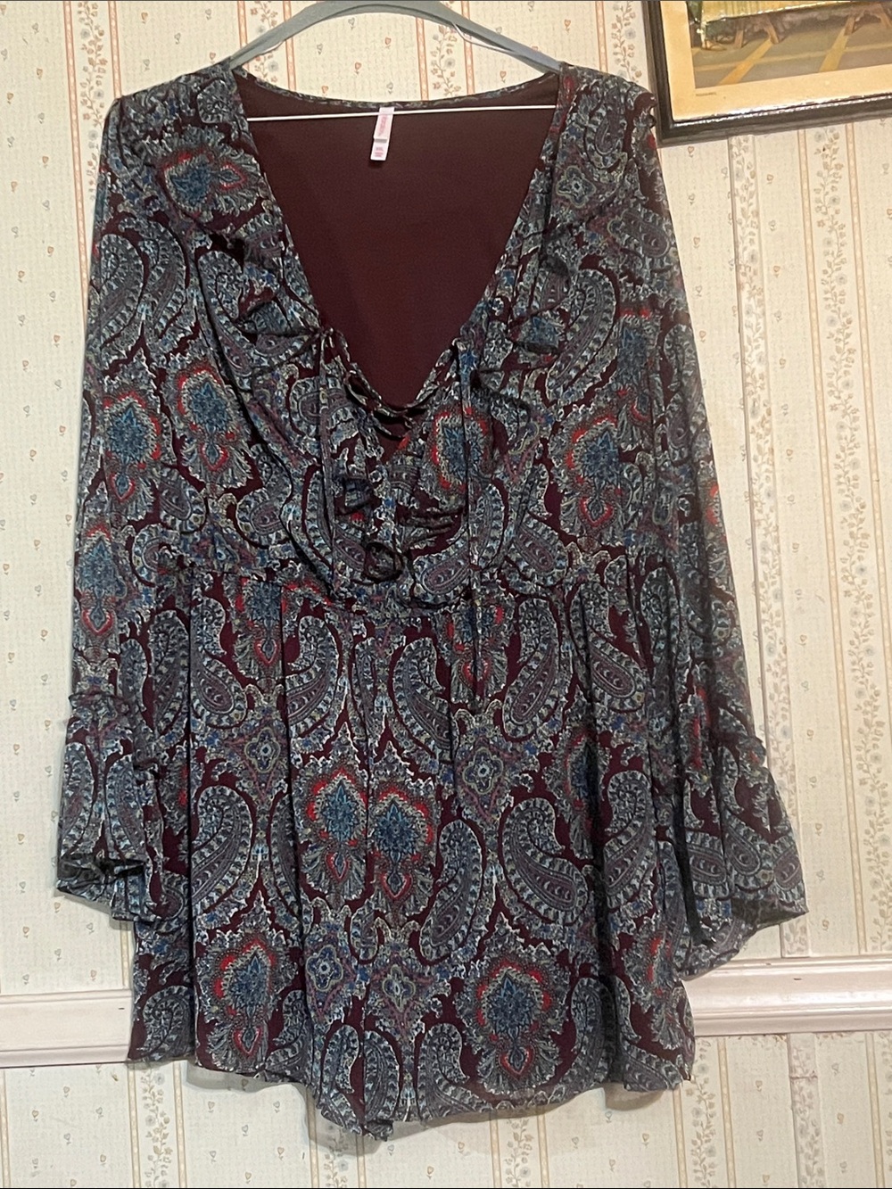 Xhilaration Burgundy Paisley Lace-Up Tunic